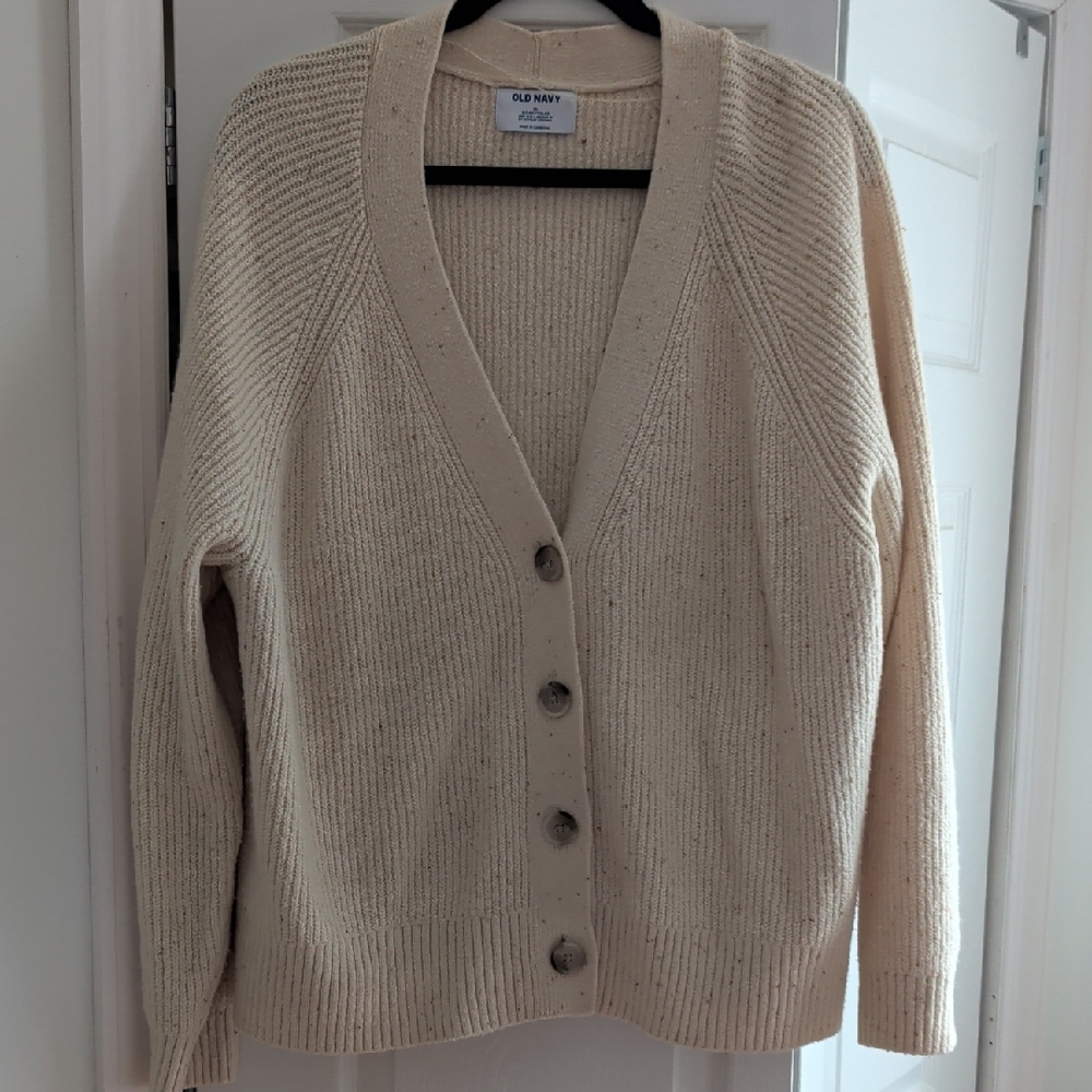 Old Navy Women's Shaker Stitch Oatmeal Speckled Cardigan Sweater